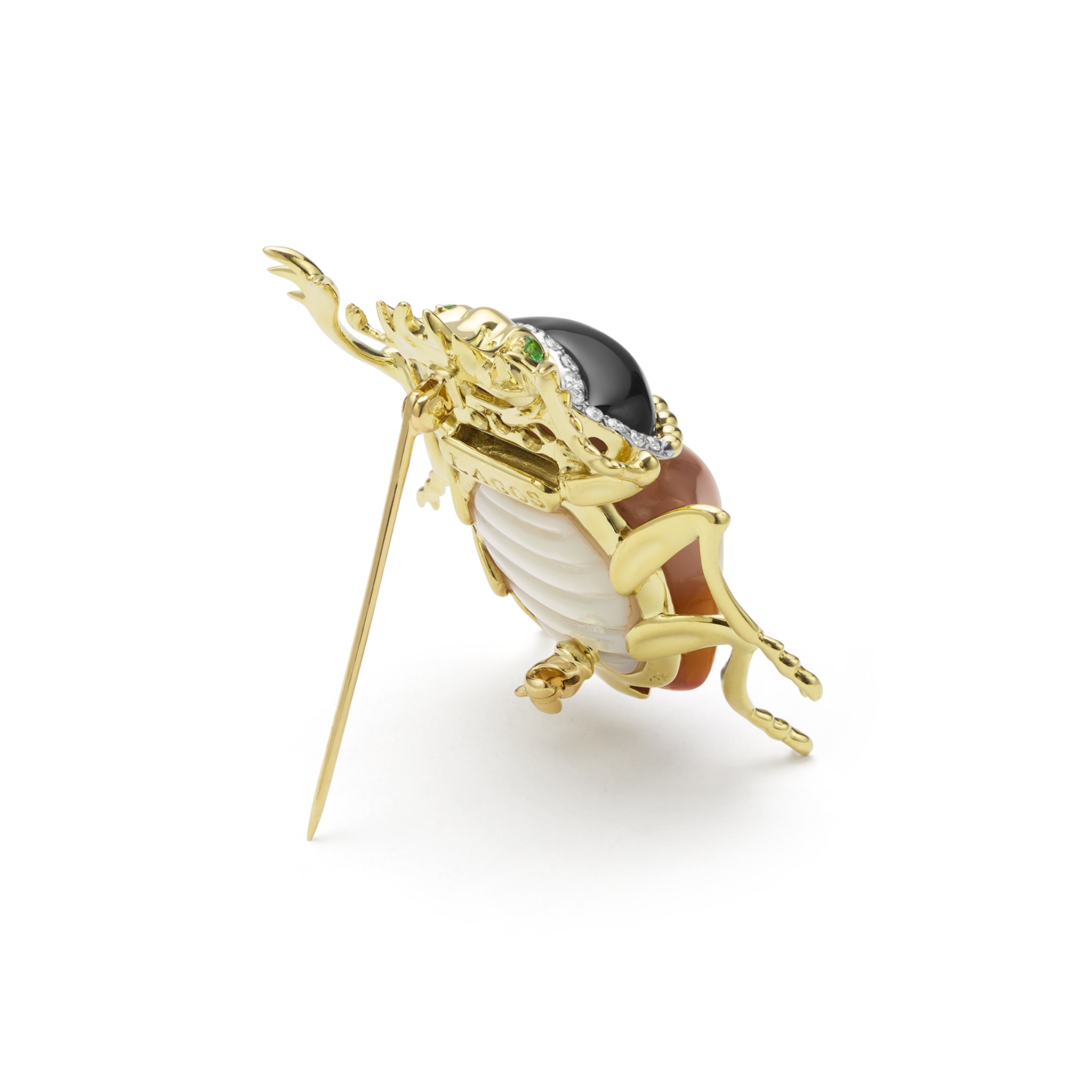 Rare Wonders 18K Gold Agate and Diamond Scarab Beetle Pin