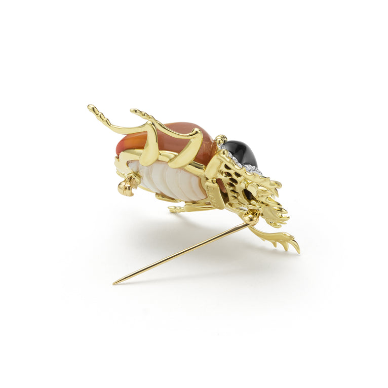 Rare Wonders 18K Gold Agate and Diamond Scarab Beetle Pin
