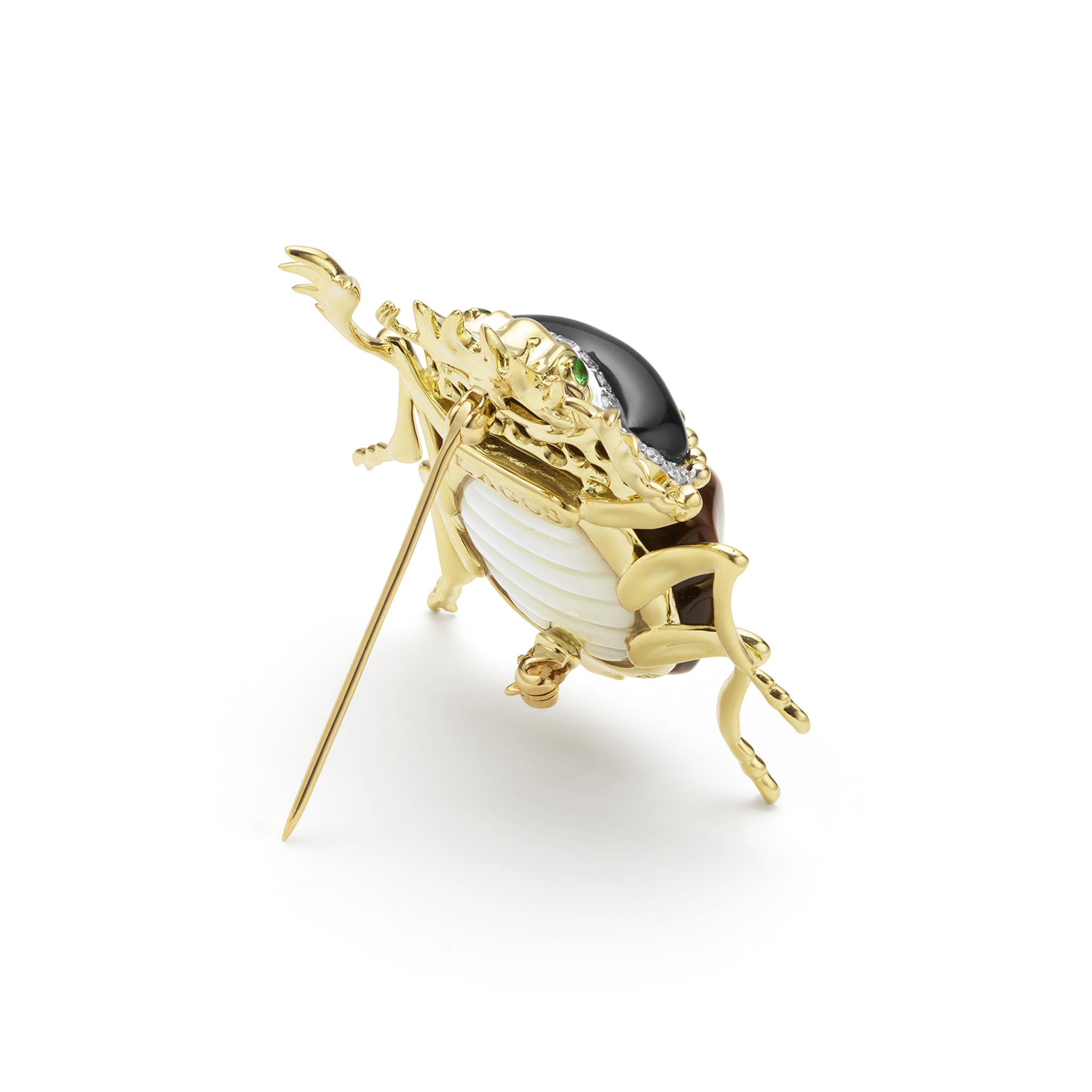 Rare Wonders 18K Gold Tigers Eye and Diamond Scarab Beetle Pin