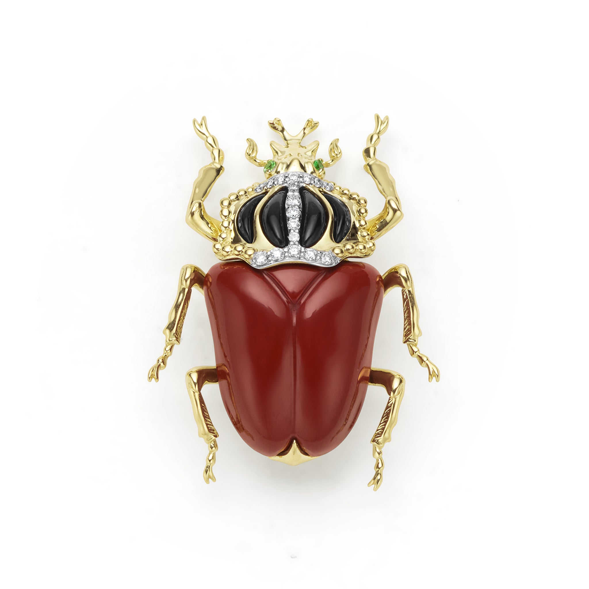 Rare Wonders 18K Gold Red Jasper and Onyx Goliath Beetle Pin