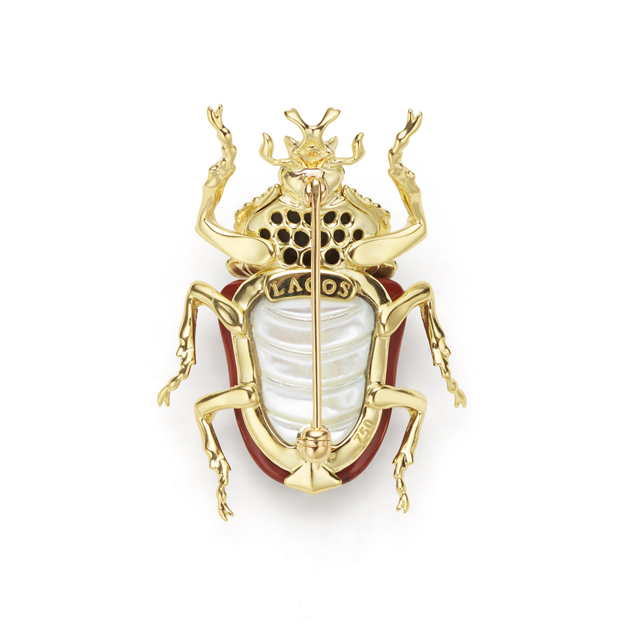 Rare Wonders 18K Gold Red Jasper and Onyx Goliath Beetle Pin