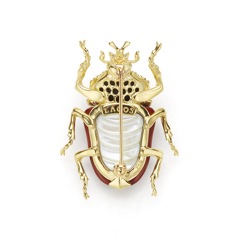 Rare Wonders 18K Gold Red Jasper and Onyx Goliath Beetle Pin