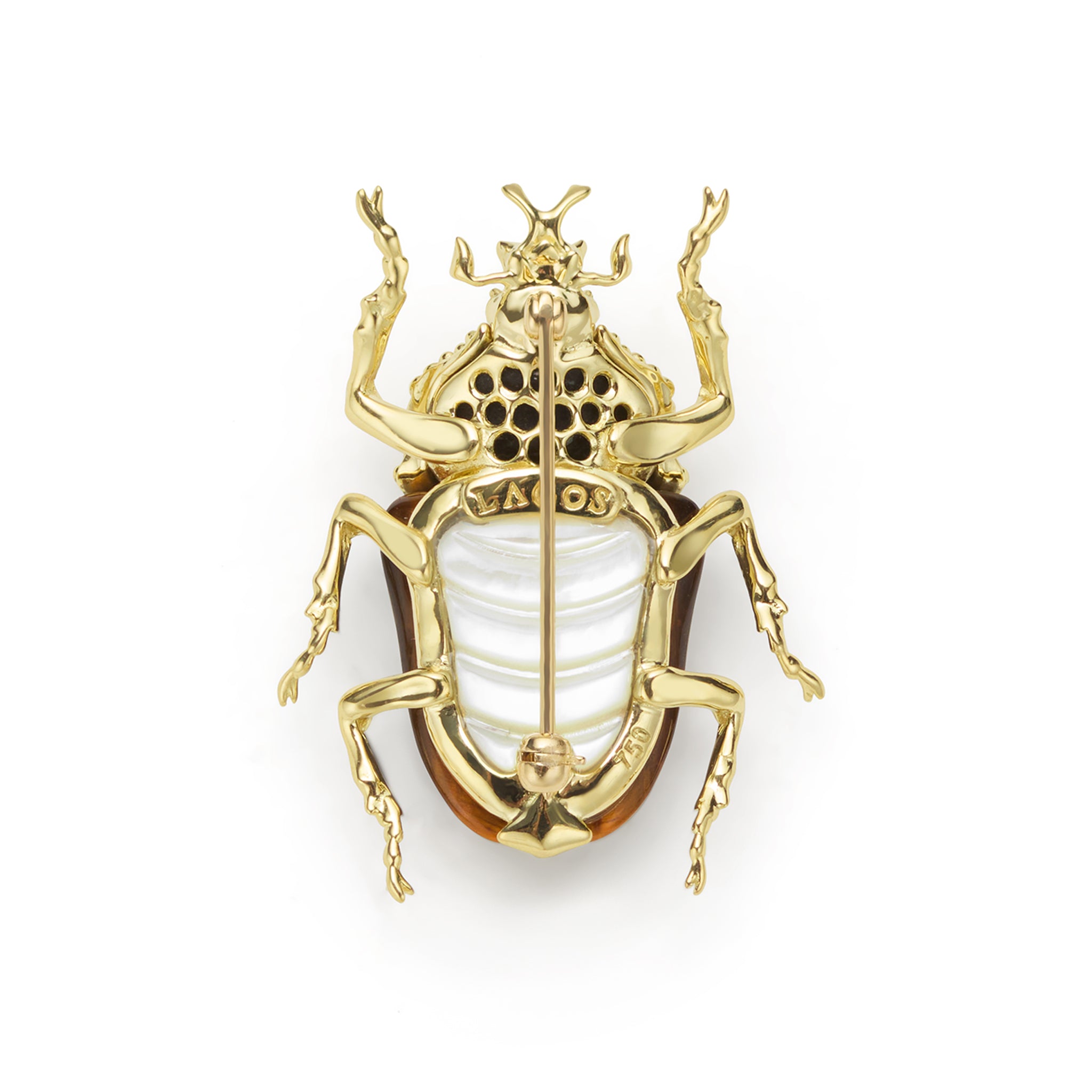 Rare Wonders 18K Gold Tiger Eye and Onyx Goliath Beetle Pin