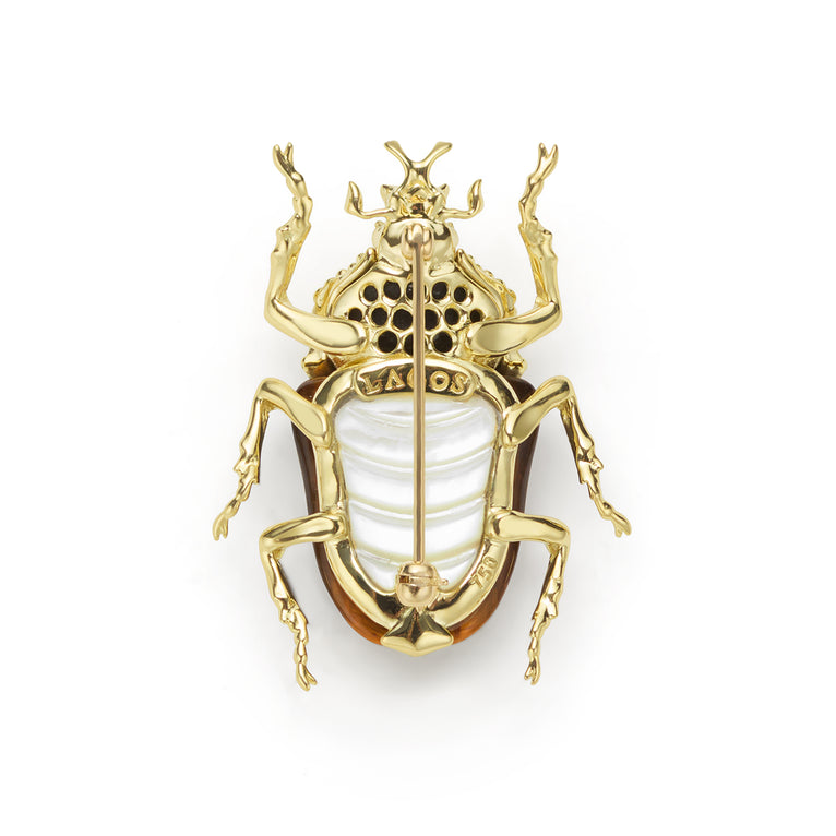 Rare Wonders 18K Gold Tiger Eye and Onyx Goliath Beetle Pin