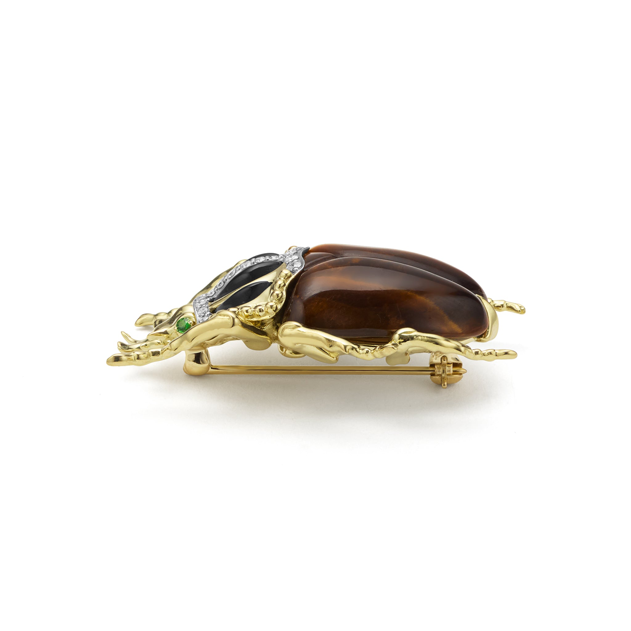 Rare Wonders 18K Gold Tiger Eye and Onyx Goliath Beetle Pin