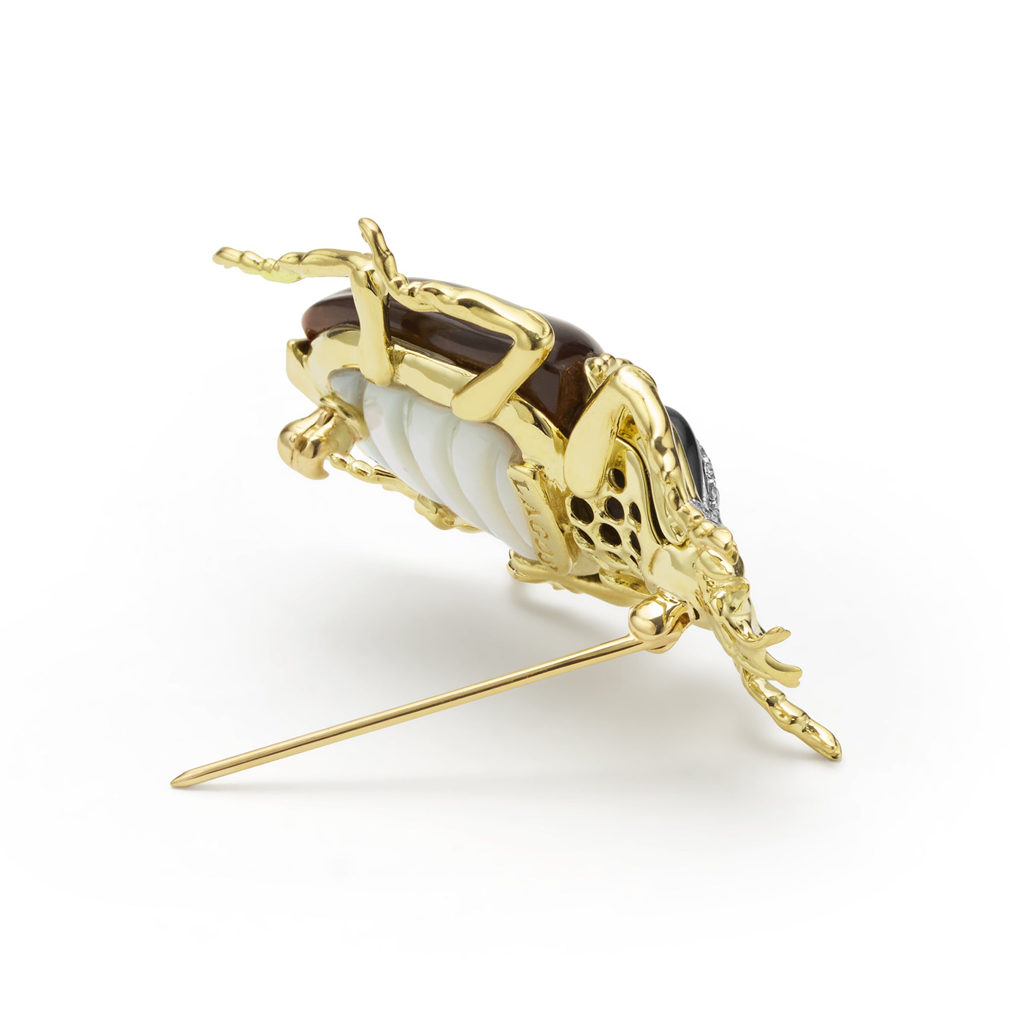 Rare Wonders 18K Gold Tiger Eye and Onyx Goliath Beetle Pin