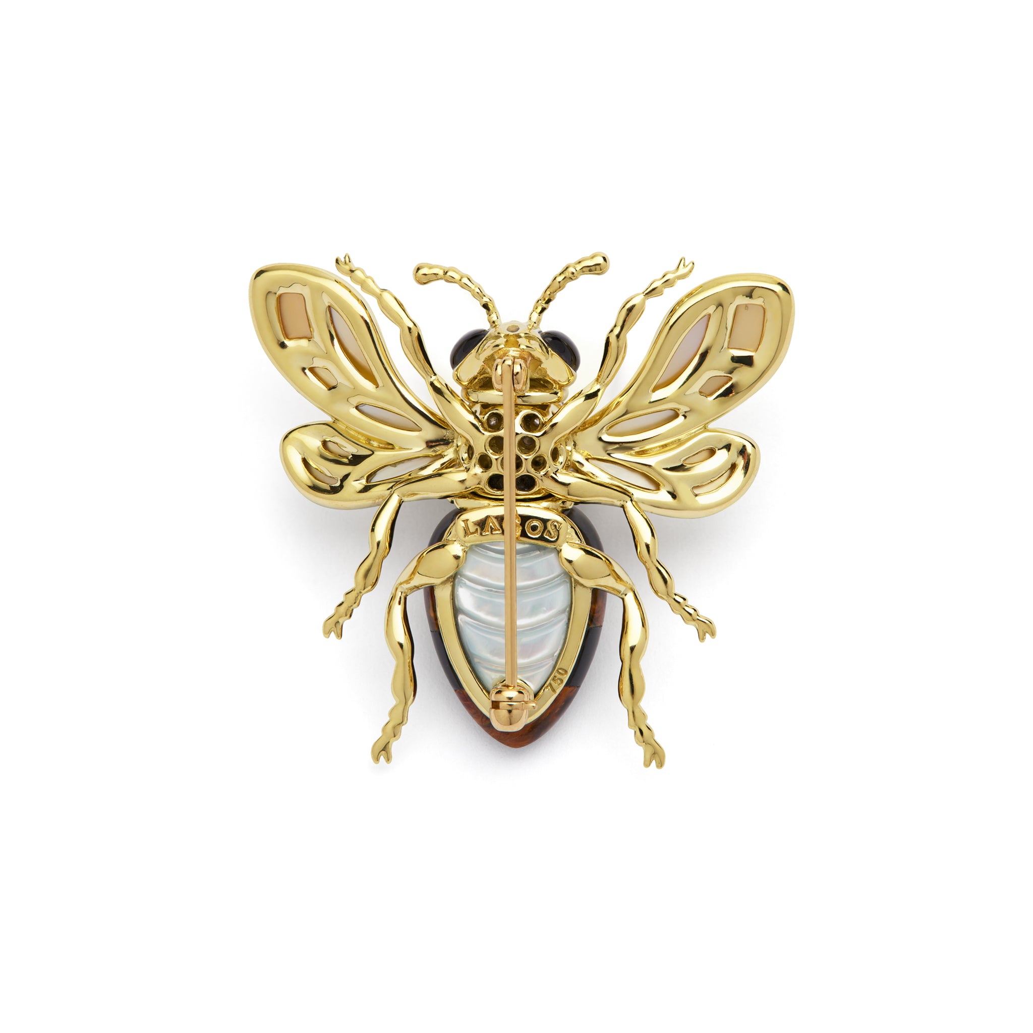 Rare Wonders 18K Gold Pietersite and Diamond Bee Pin