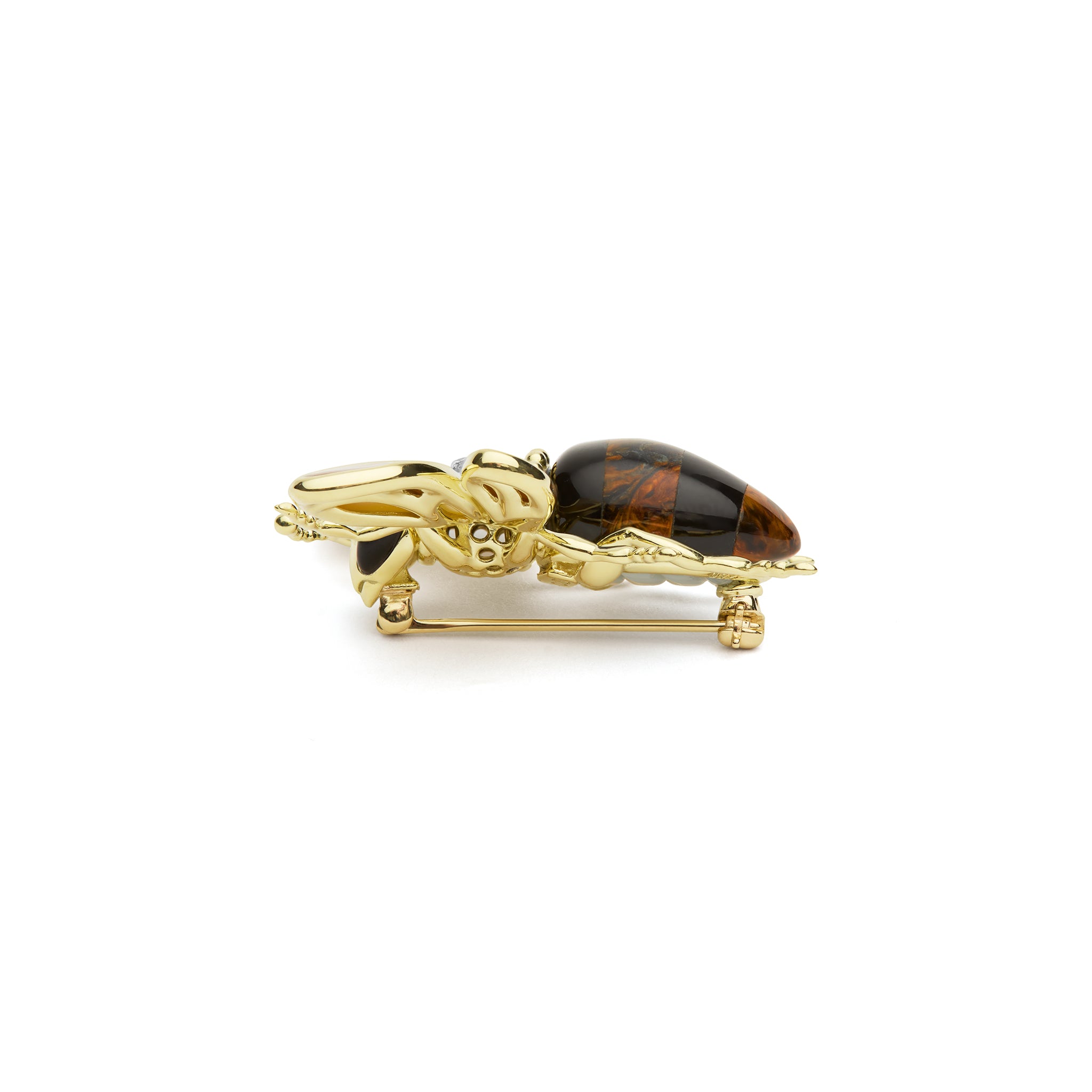 Rare Wonders 18K Gold Pietersite and Diamond Bee Pin