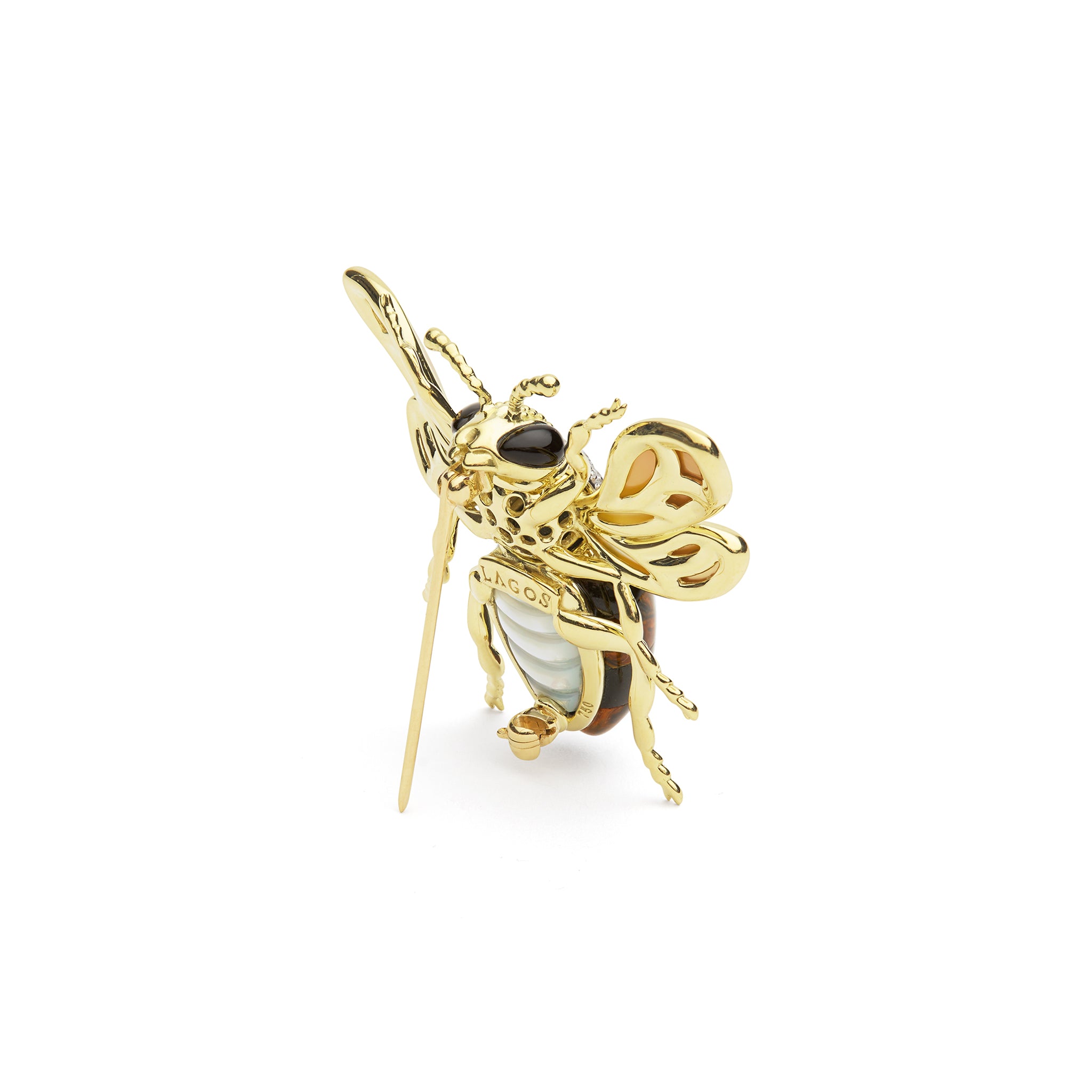Rare Wonders 18K Gold Pietersite and Diamond Bee Pin