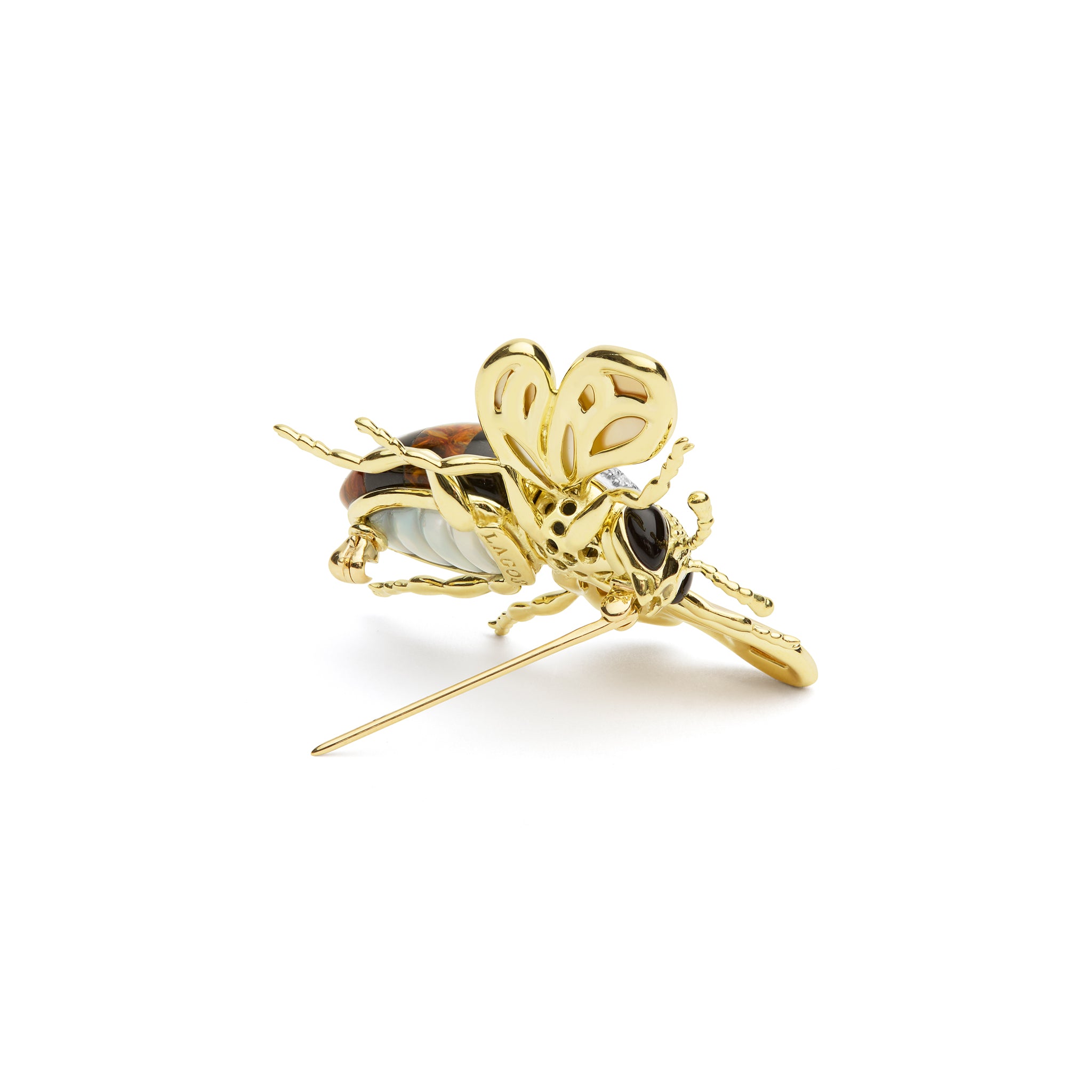 Rare Wonders 18K Gold Pietersite and Diamond Bee Pin