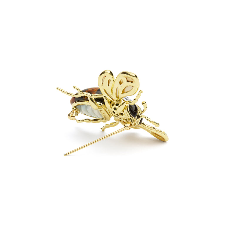 Rare Wonders 18K Gold Pietersite and Diamond Bee Pin