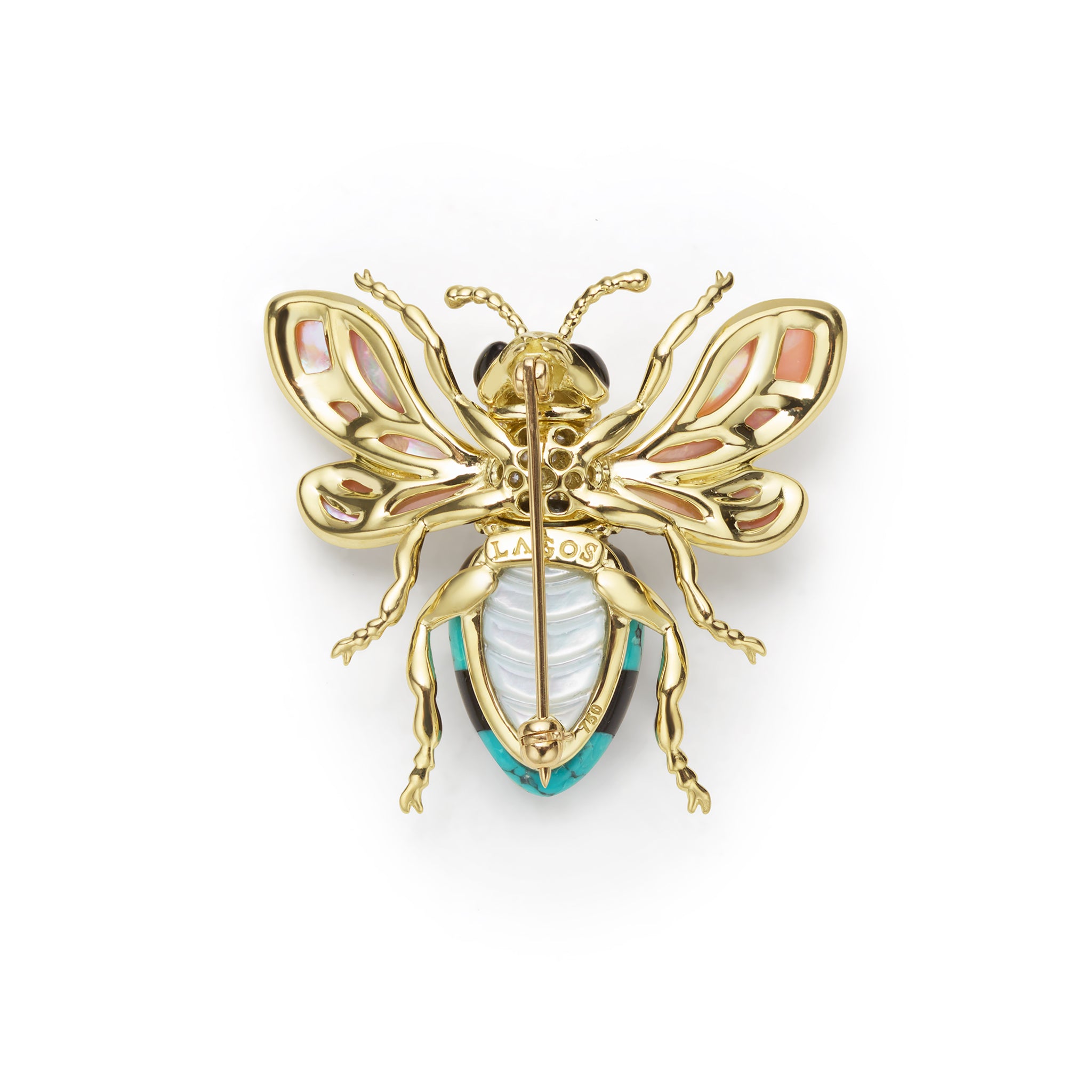 Rare Wonders 18K Gold Turquoise and Onyx Honeybee Pin