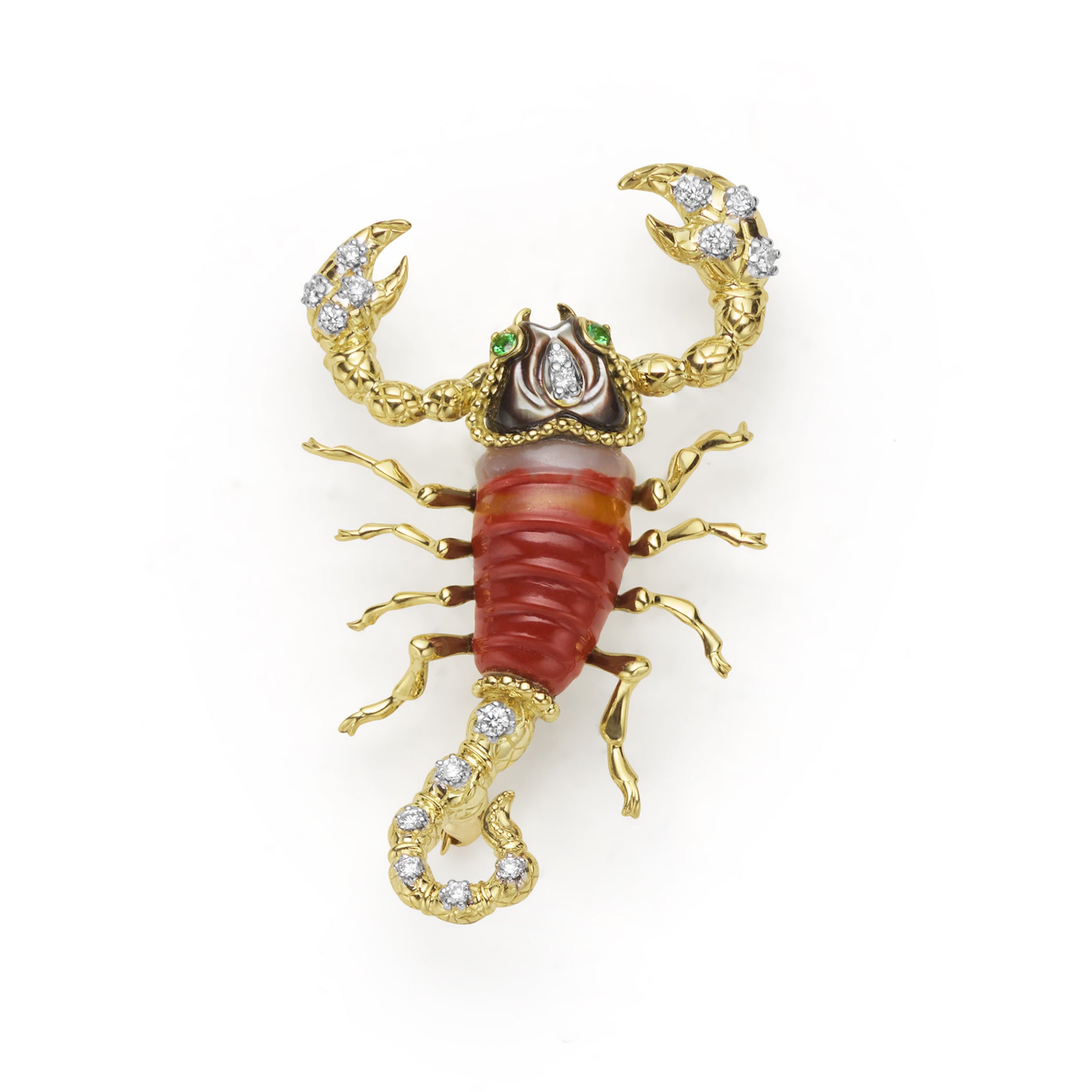 Rare Wonders 18k Gold Tri-Color Agate and Diamond Scorpion Pin