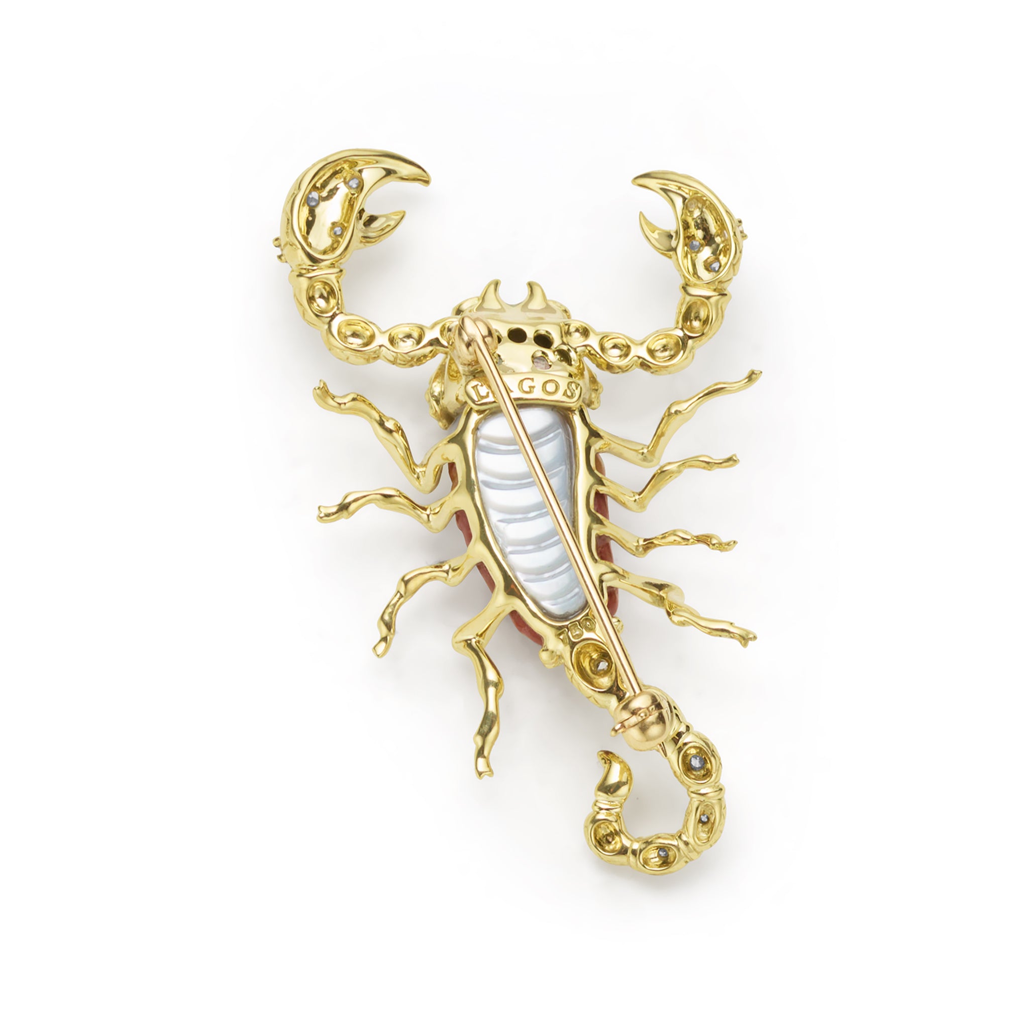 Rare Wonders 18k Gold Tri-Color Agate and Diamond Scorpion Pin