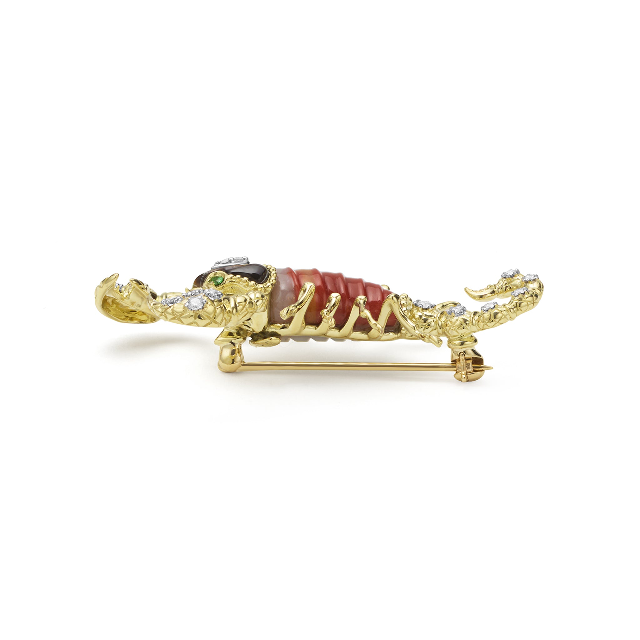 Rare Wonders 18k Gold Tri-Color Agate and Diamond Scorpion Pin