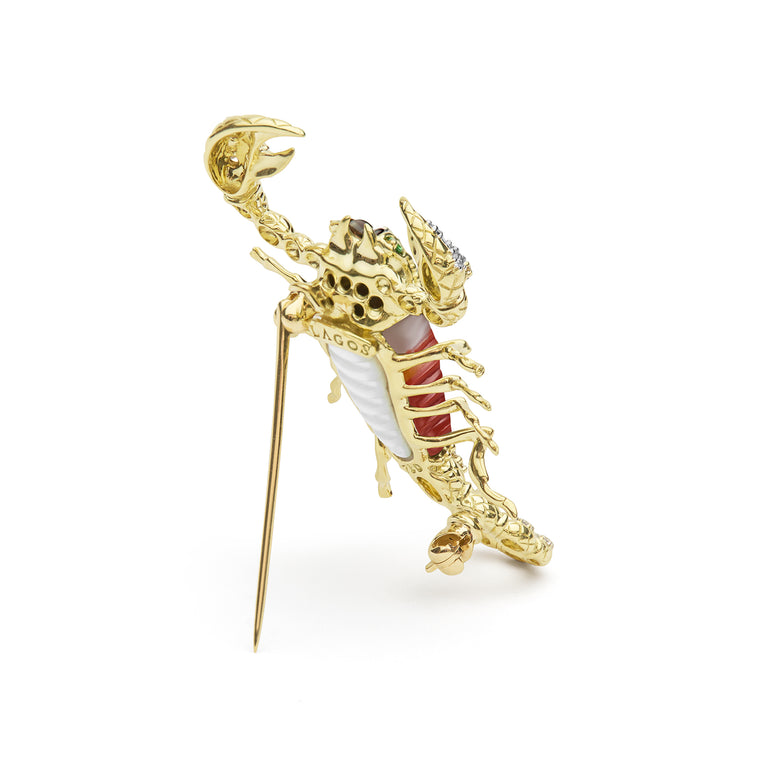 Rare Wonders 18k Gold Tri-Color Agate and Diamond Scorpion Pin