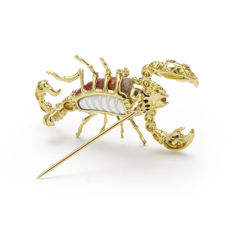 Rare Wonders 18k Gold Tri-Color Agate and Diamond Scorpion Pin