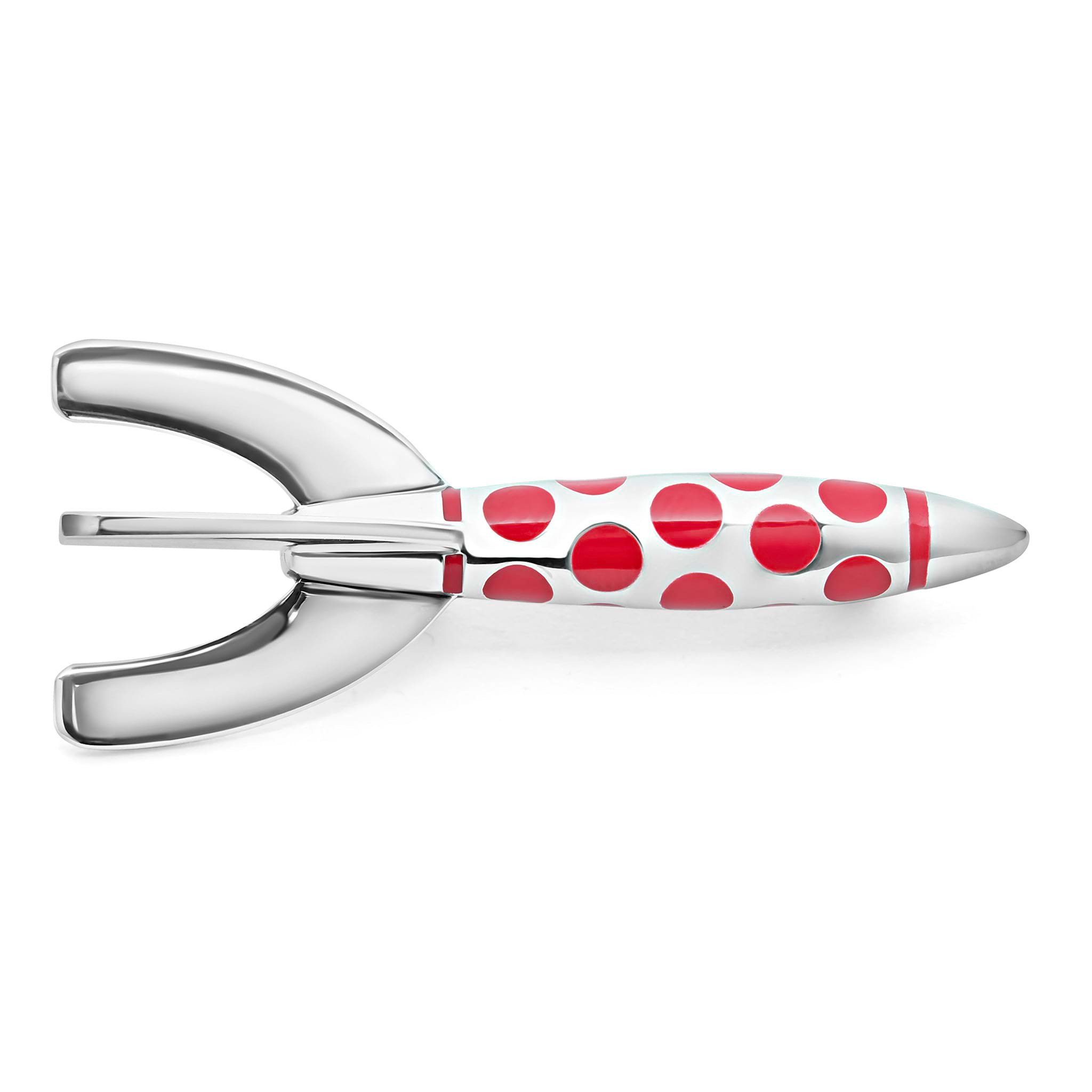 Meticulously crafted sterling silver rocket pin accented with red enamel that adds a bold statement to your style.