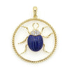Lapis with diamonds and smooth 18k gold form this beetle pendant.