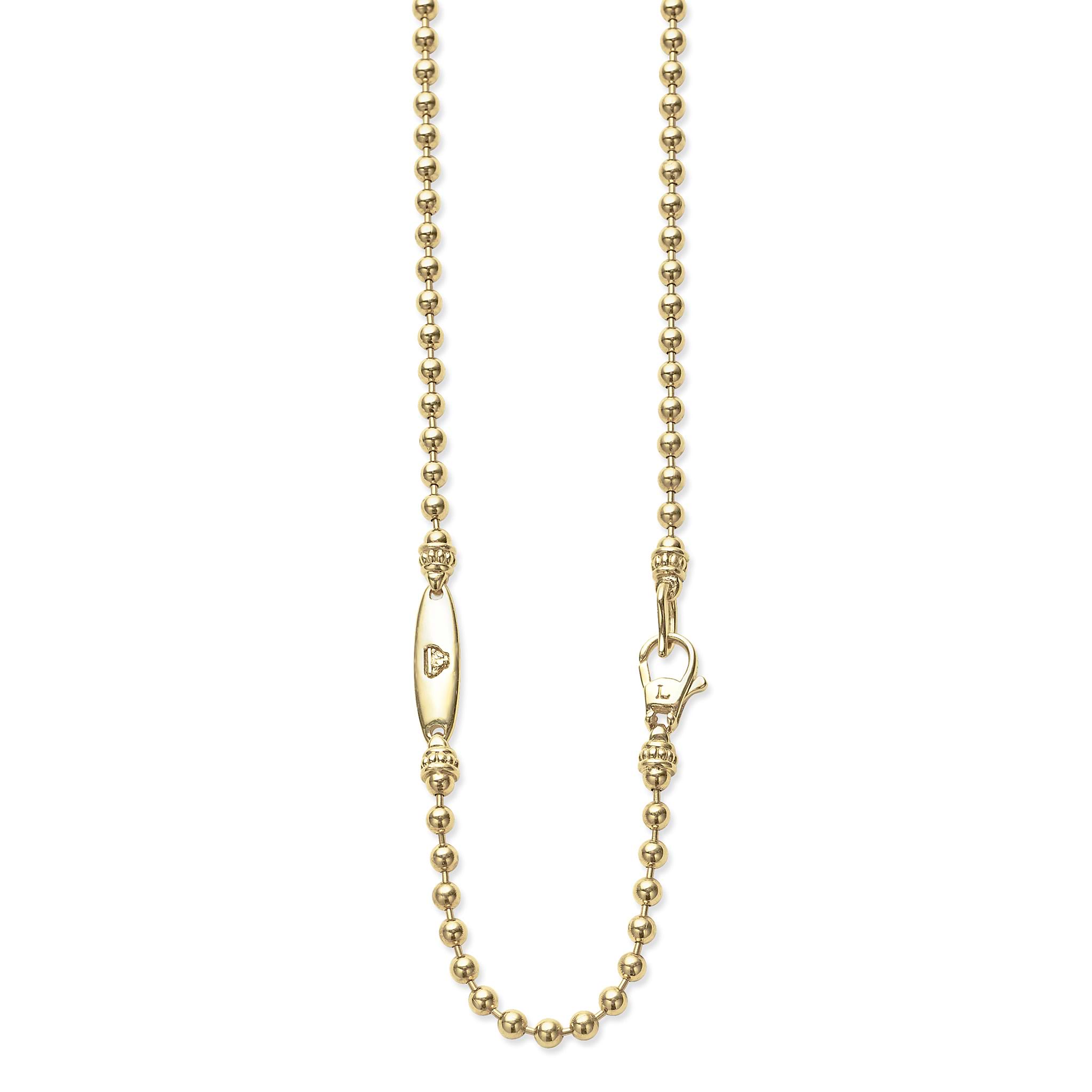 Rare Wonders Ruby and Diamond Queen Pendant Necklace featuring 18K gold beaded chain with rubies and diamonds, tubular bead, and lobster-claw clasp.