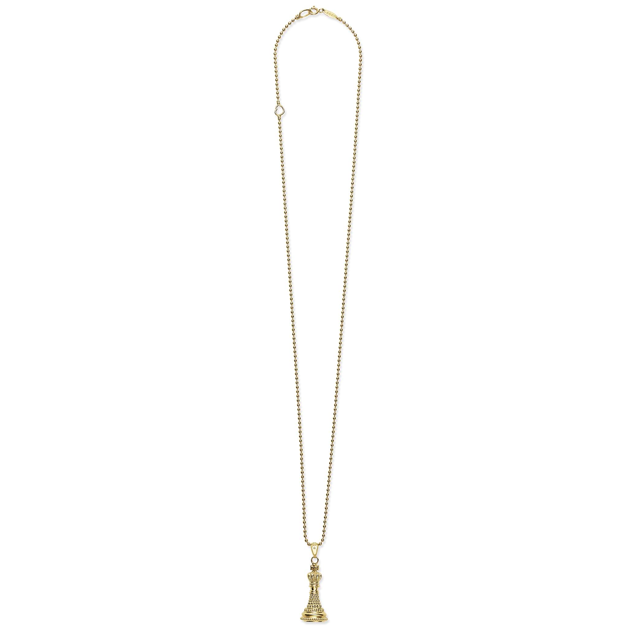 Rare Wonders 18K Gold King Pendant Necklace features a heart link and tassel pendant on an adjustable chain, showcasing LAGOS's craftsmanship and elegance.