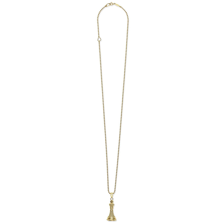 Rare Wonders 18K Gold King Pendant Necklace features a heart link and tassel pendant on an adjustable chain, showcasing LAGOS's craftsmanship and elegance.