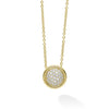 Diamonds and 18k gold Caviar beading form this circle pendant necklace. Finished on a 16-18 inch adjustable link necklace. LAGOS diamonds are the highest quality natural stones.