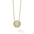 Diamonds and 18k gold Caviar beading form this circle pendant necklace. Finished on a 16-18 inch adjustable link necklace. LAGOS diamonds are the highest quality natural stones.