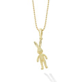 Artfully crafted 18K gold moving rabbit pendant with Caviar beading finished on a versatile 18K gold ball chain necklace.