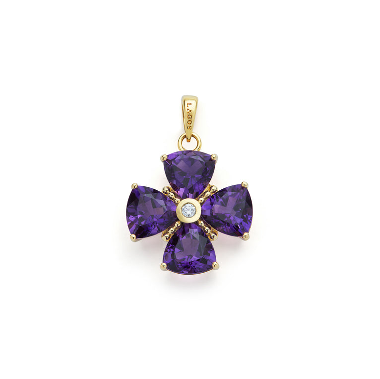 Rittenhouse 18K Gold Amethyst and Diamond Flower Pendant