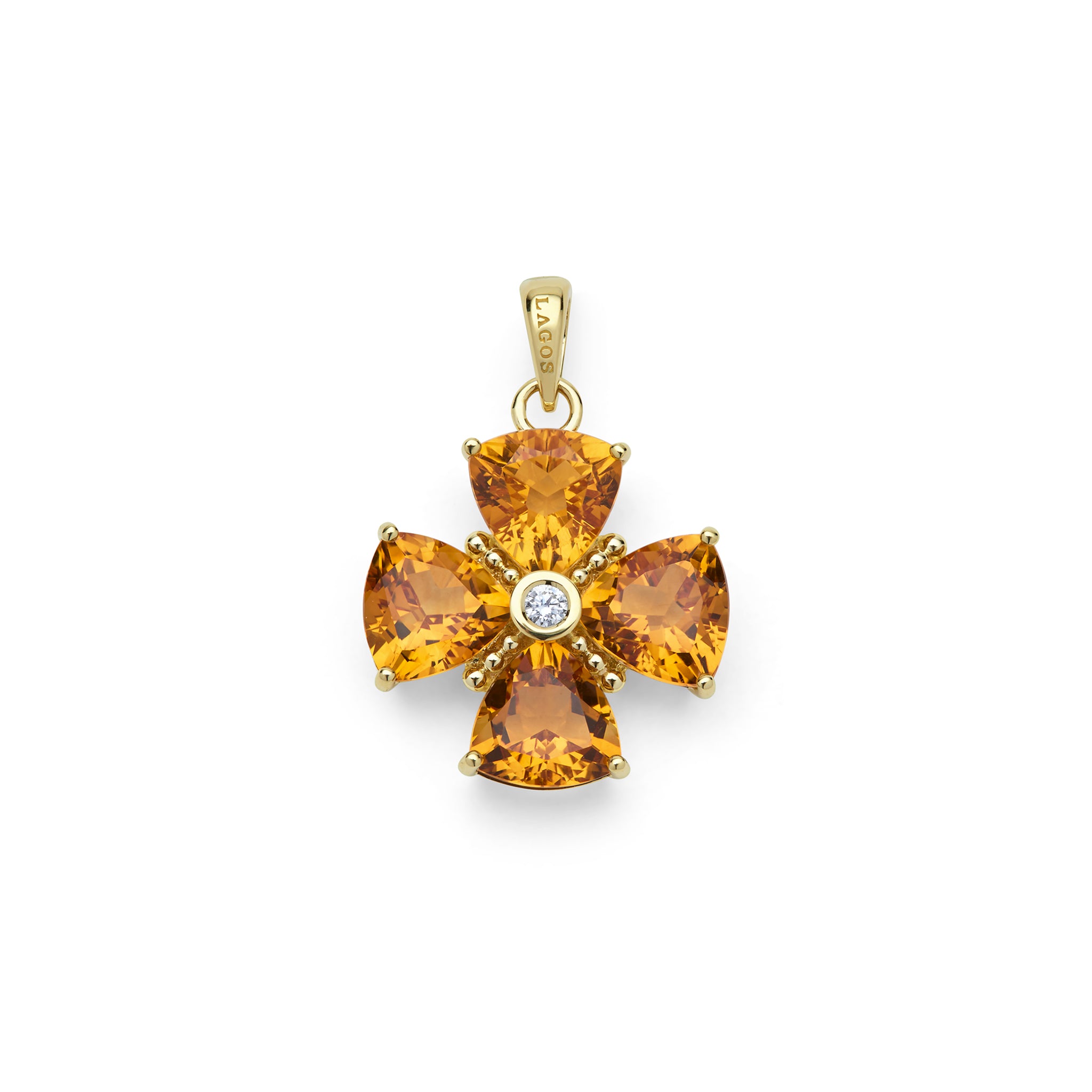 Rittenhouse 18K Gold Citrine and Diamond Flower Pendant