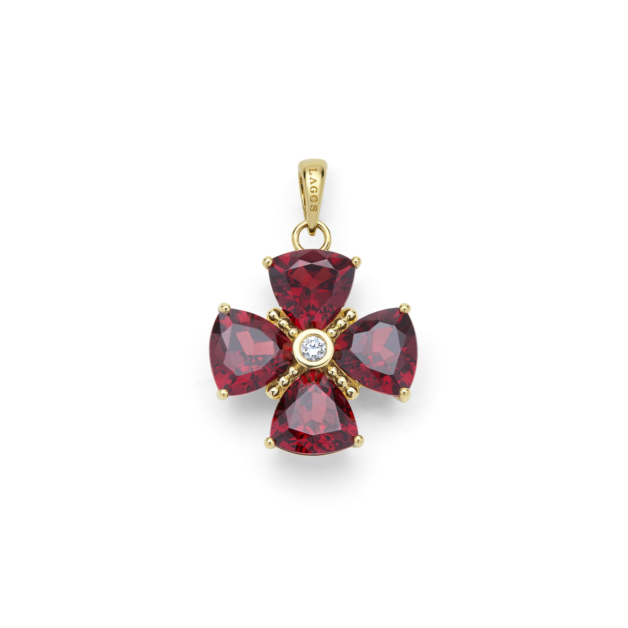 Rittenhouse 18K Gold Garnet and Diamond Flower Pendant