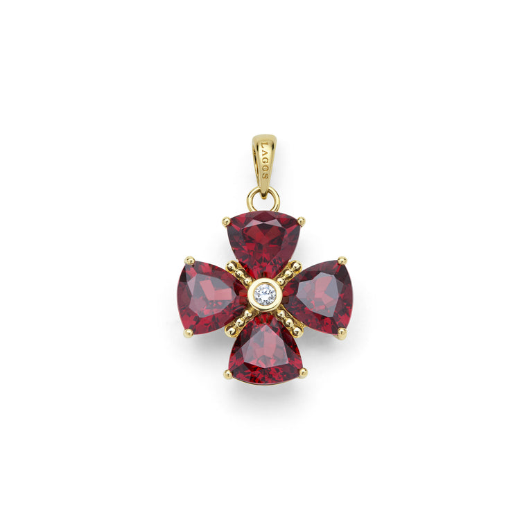 Rittenhouse 18K Gold Garnet and Diamond Flower Pendant