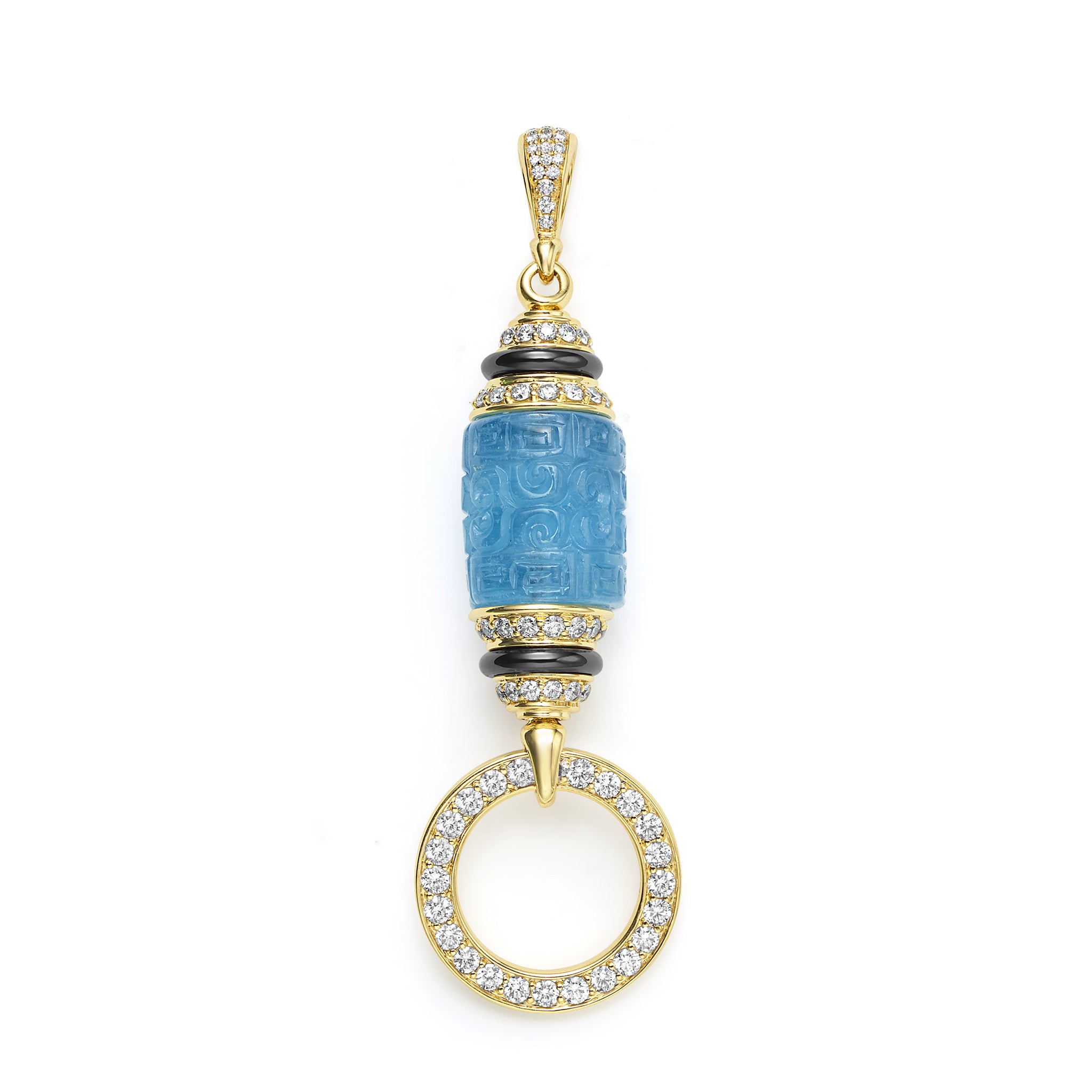 Caviar Gold 18K Gold Aquamarine and Diamond Pendant