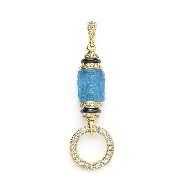 Caviar Gold 18K Gold Aquamarine and Diamond Pendant
