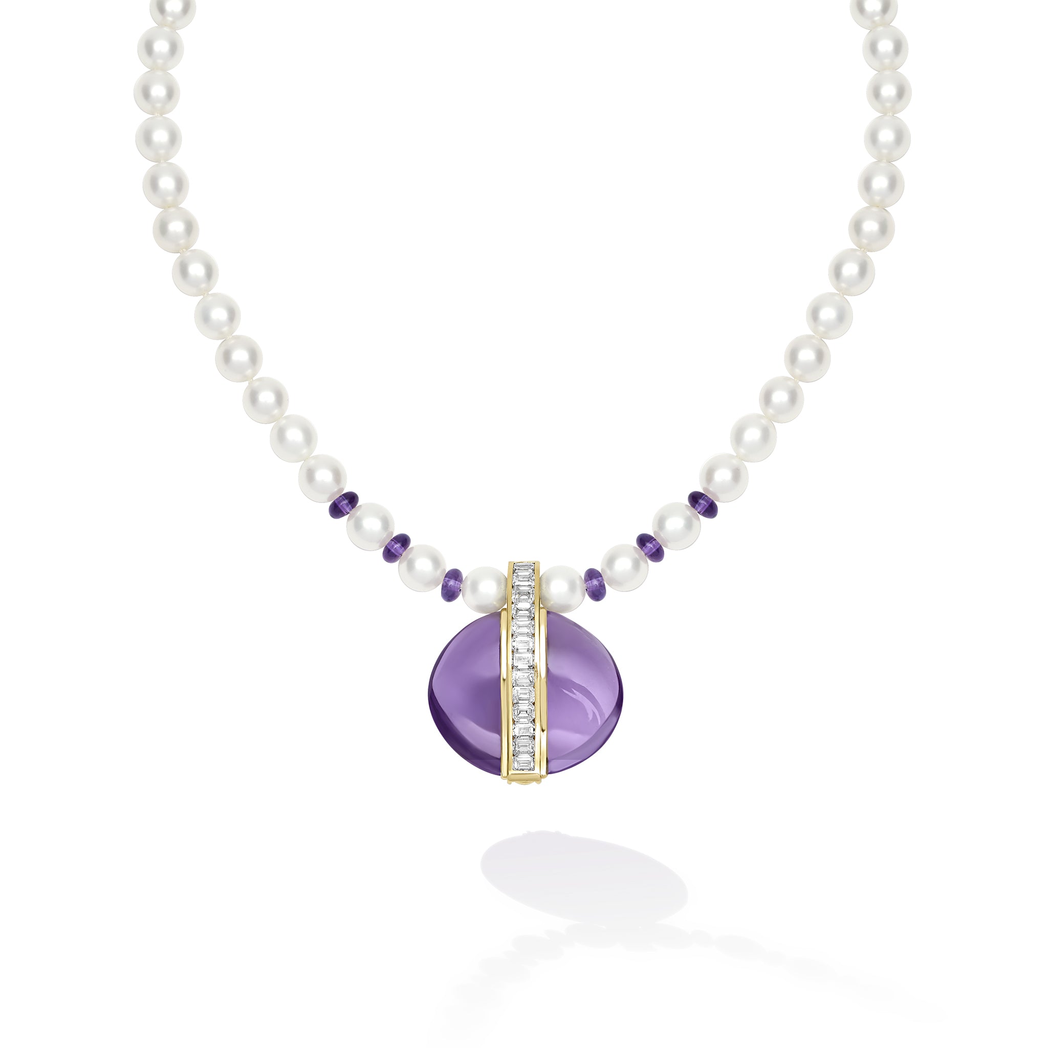 18K Gold Amethyst and Pearl Pendant Necklace