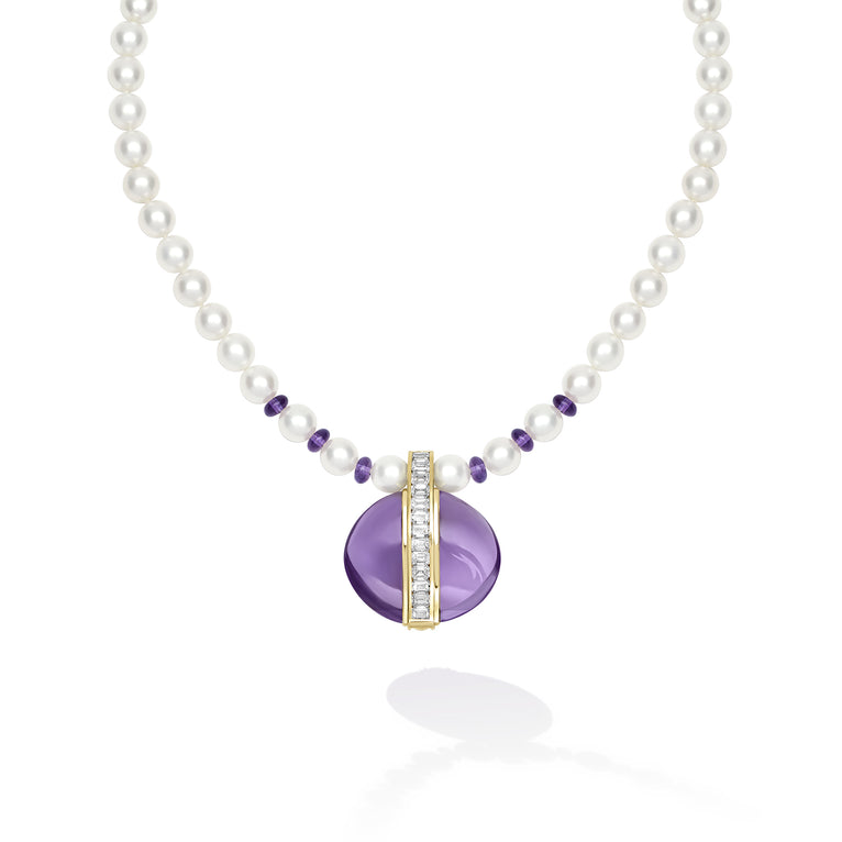 18K Gold Amethyst and Pearl Pendant Necklace