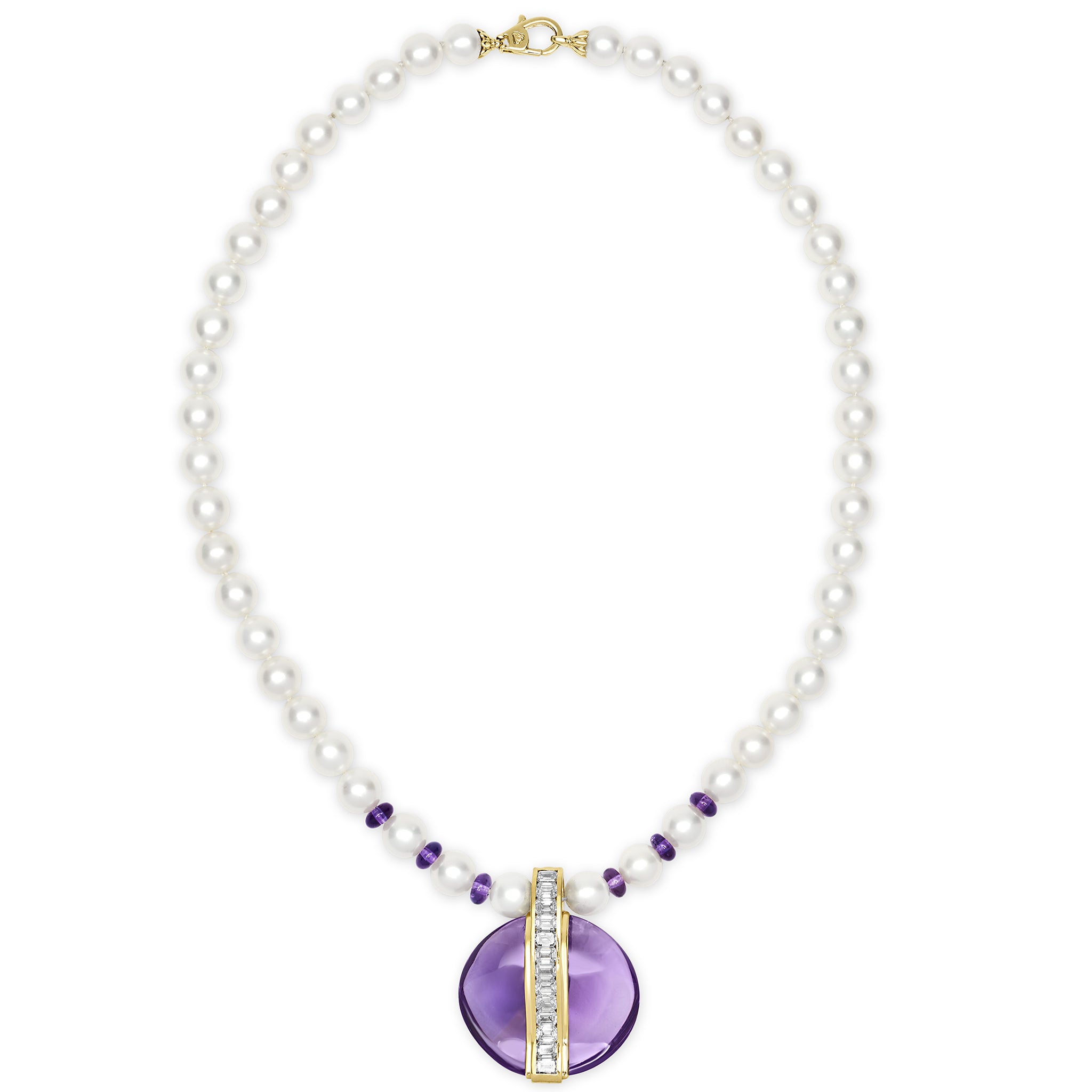 18K Gold Amethyst and Pearl Pendant Necklace