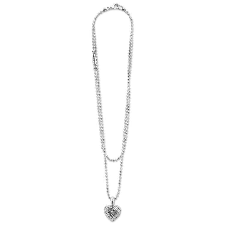Hearts of LAGOS Silver Heart of Philadelphia Pendant Necklace with a sculpted heart and engraved motifs on a sterling silver satellite chain.