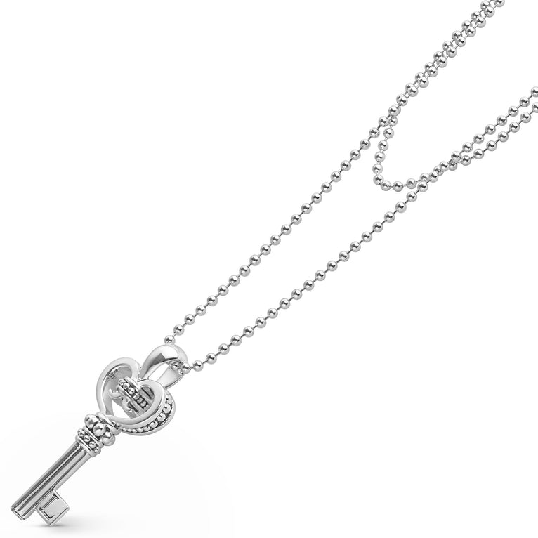 Signature Caviar Silver Key Pendant Necklace