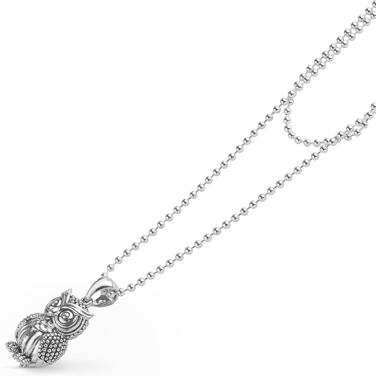 Rare Wonders Silver Owl Pendant Necklace