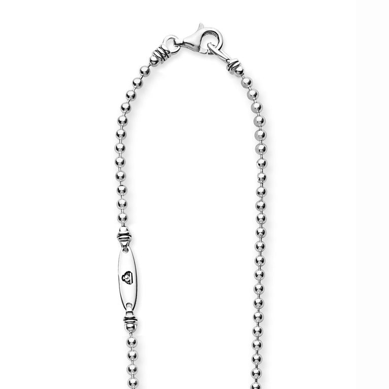 Signature Caviar Sterling Silver Anchor Pendant Necklace with beaded chain, lobster-claw clasp, and wire-wrapped bead end caps showcasing LAGOS craftsmanship.