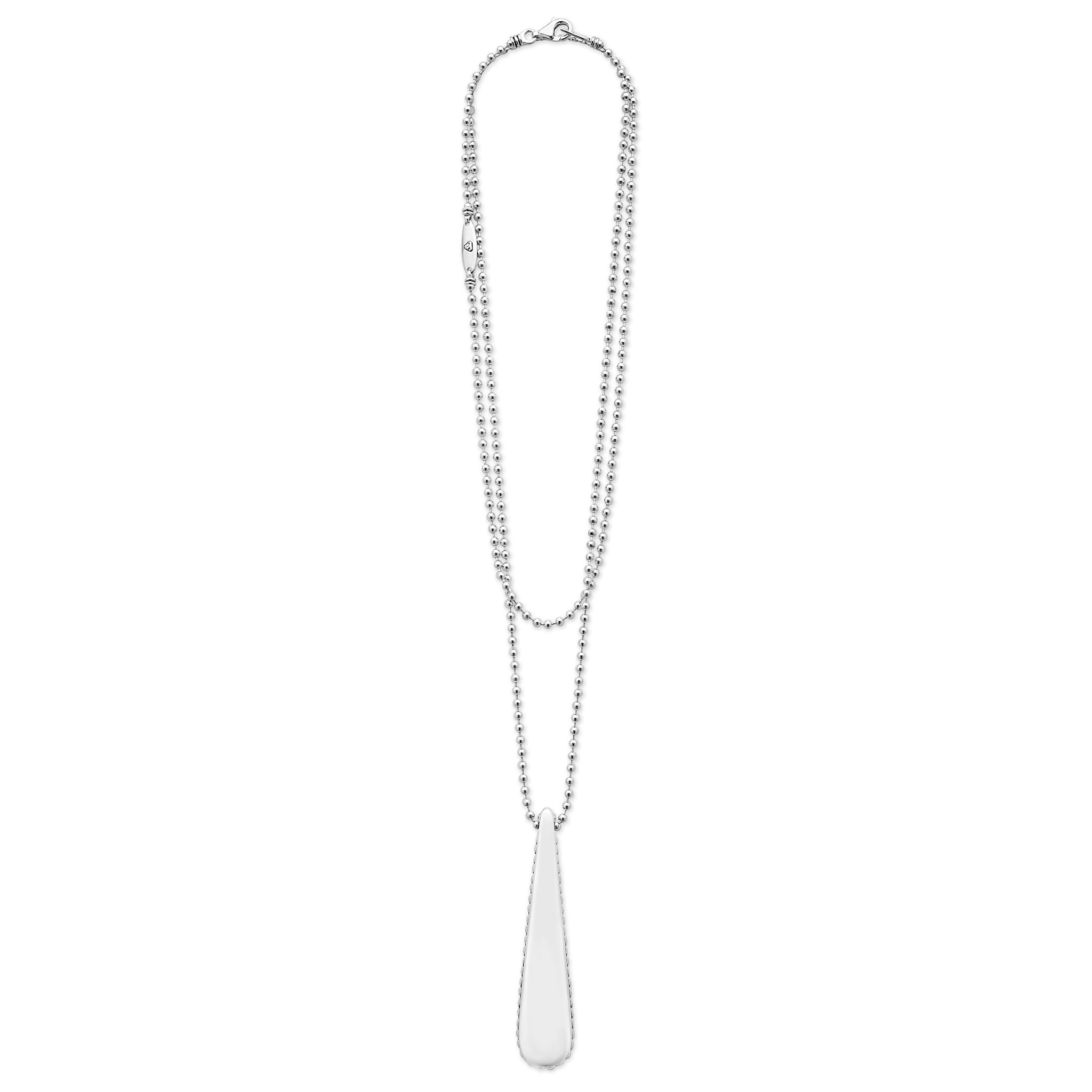 Signature Caviar Smooth Silver Drop Pendant Necklace
