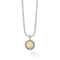 Signature Caviar D Initial Charm Necklace features a sterling silver ball chain with a two-tone pendant in sterling silver and 18K gold, showcasing caviar beading and a lowercase d.