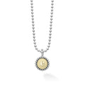 Signature Caviar E Initial Charm Necklace featuring an 18K gold “E” charm in sterling silver caviar beading, on a sleek silver ball chain.