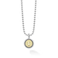 Signature Caviar F Initial Charm Necklace features a sterling silver ball chain and 18K gold medallion with an embossed f, set in a scalloped silver frame.