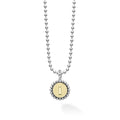 Signature Caviar I Initial Charm Necklace featuring a round two-tone pendant with I initial on a sterling silver ball chain, blending 18K gold and caviar beading.