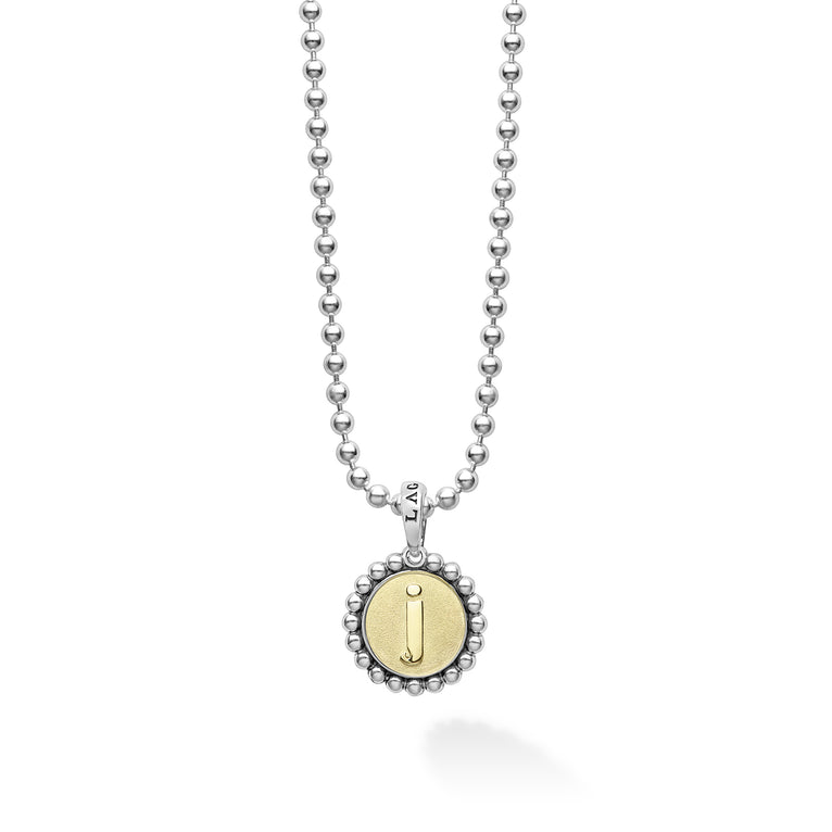 Our Signature Caviar sterling silver and 18K gold initial 'J' charm finished on a sterling silver ball chain necklace.