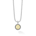 Signature Caviar L Initial Charm Necklace with sterling silver ball chain and 18K gold initial charm, featuring caviar beading and a scalloped silver border.