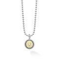 Signature Caviar V Initial Charm Necklace features a sterling silver ball chain with an 18K gold round pendant framed by caviar beading, showcasing a polished V initial.